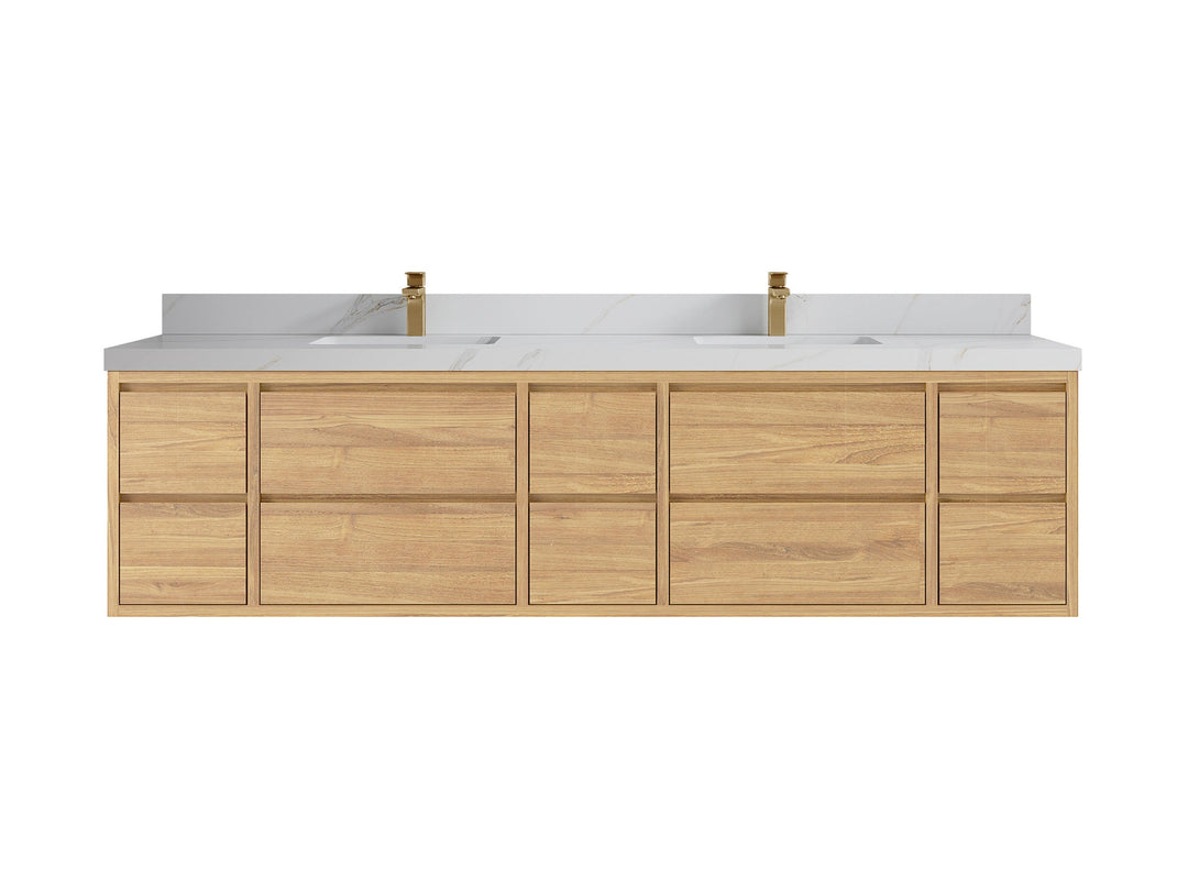 Madison Floating Teak 84 in. W x 22 in. D Double Sink Bathroom Vanity - Willow Bath and Vanity