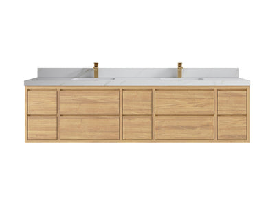 Madison Floating Teak 84 in. W x 22 in. D Double Sink Bathroom Vanity - Willow Bath and Vanity