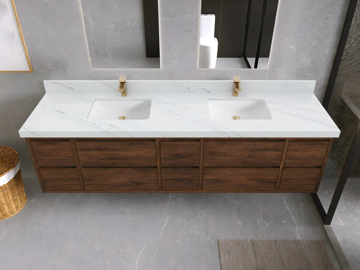 Madison Floating Teak 84 in. W x 22 in. D Double Sink Bathroom Vanity - photo 38