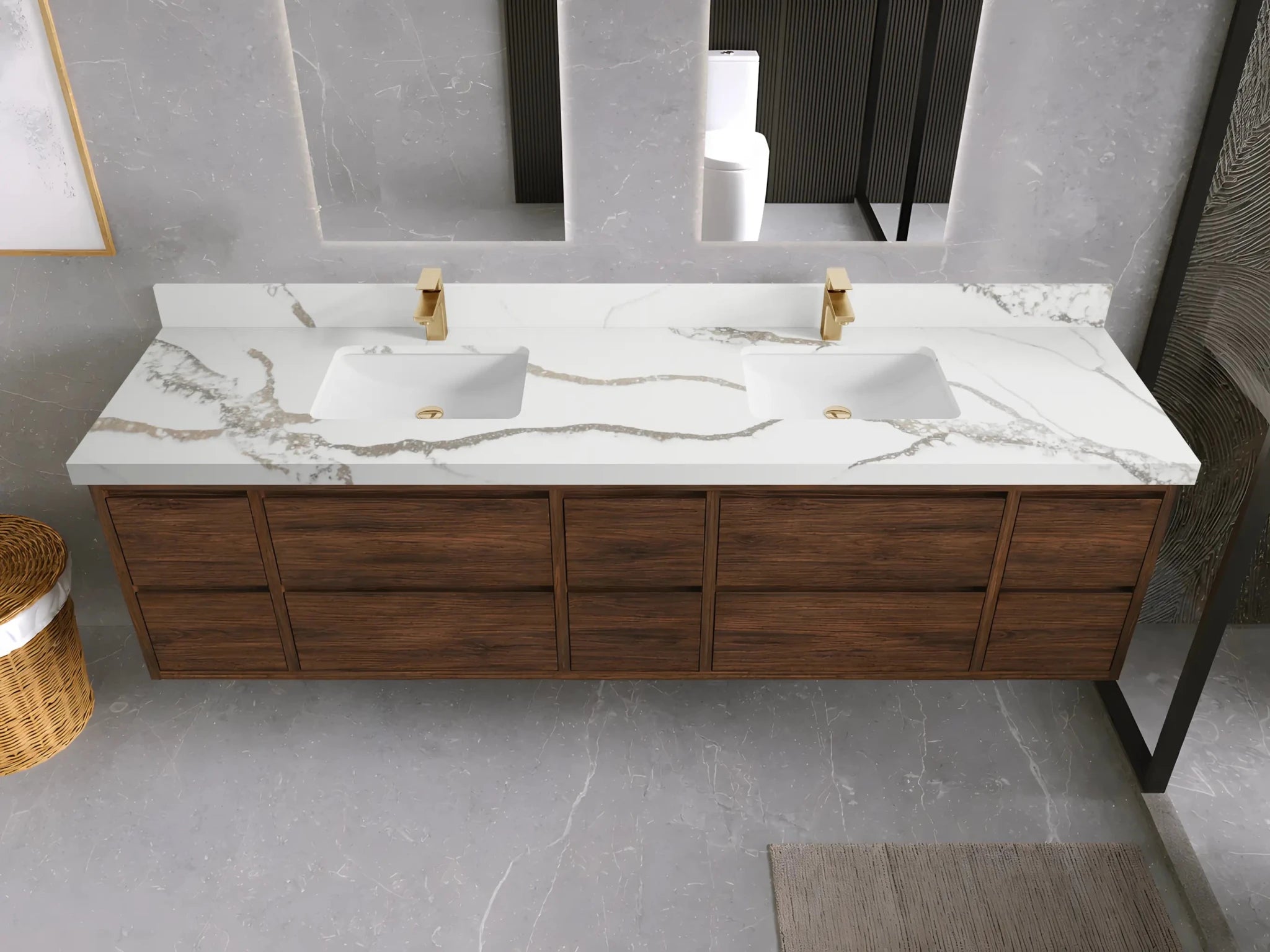 Madison Floating Teak 84 in. W x 22 in. D Double Sink Bathroom Vanity - Willow Bath and Vanity