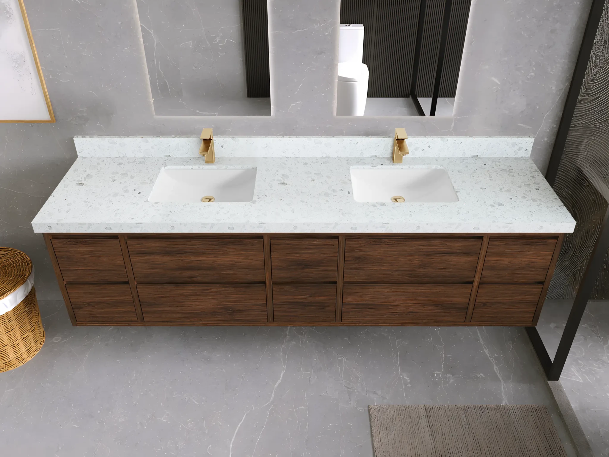 Madison Floating Teak 84 in. W x 22 in. D Double Sink Bathroom Vanity - Willow Bath and Vanity
