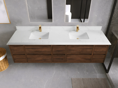 Madison Floating Teak 84 in. W x 22 in. D Double Sink Bathroom Vanity - Willow Bath and Vanity