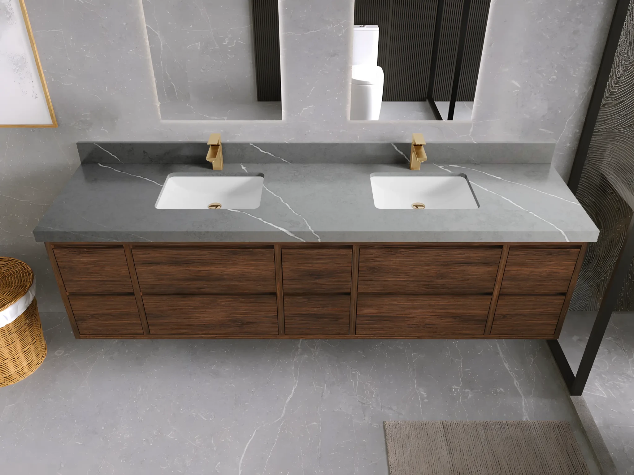 Madison Floating Teak 84 in. W x 22 in. D Double Sink Bathroom Vanity - Willow Bath and Vanity