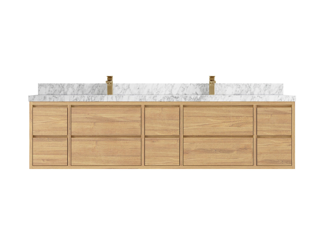 Madison Floating Teak 84 in. W x 22 in. D Double Sink Bathroom Vanity - Willow Bath and Vanity