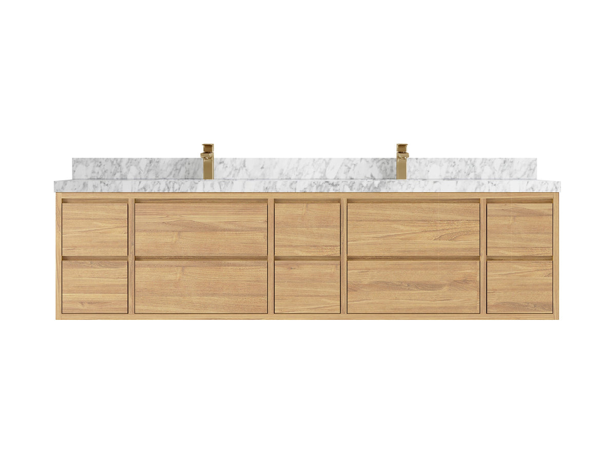 Madison Floating Teak 84 in. W x 22 in. D Double Sink Bathroom Vanity - Willow Bath and Vanity