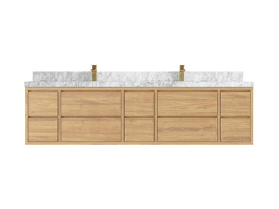 Madison Floating Teak 84 in. W x 22 in. D Double Sink Bathroom Vanity - Willow Bath and Vanity