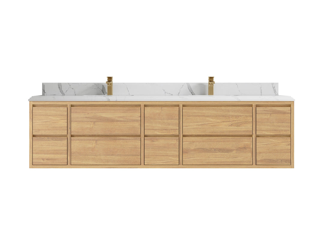 Madison Floating Teak 84 in. W x 22 in. D Double Sink Bathroom Vanity - Willow Bath and Vanity