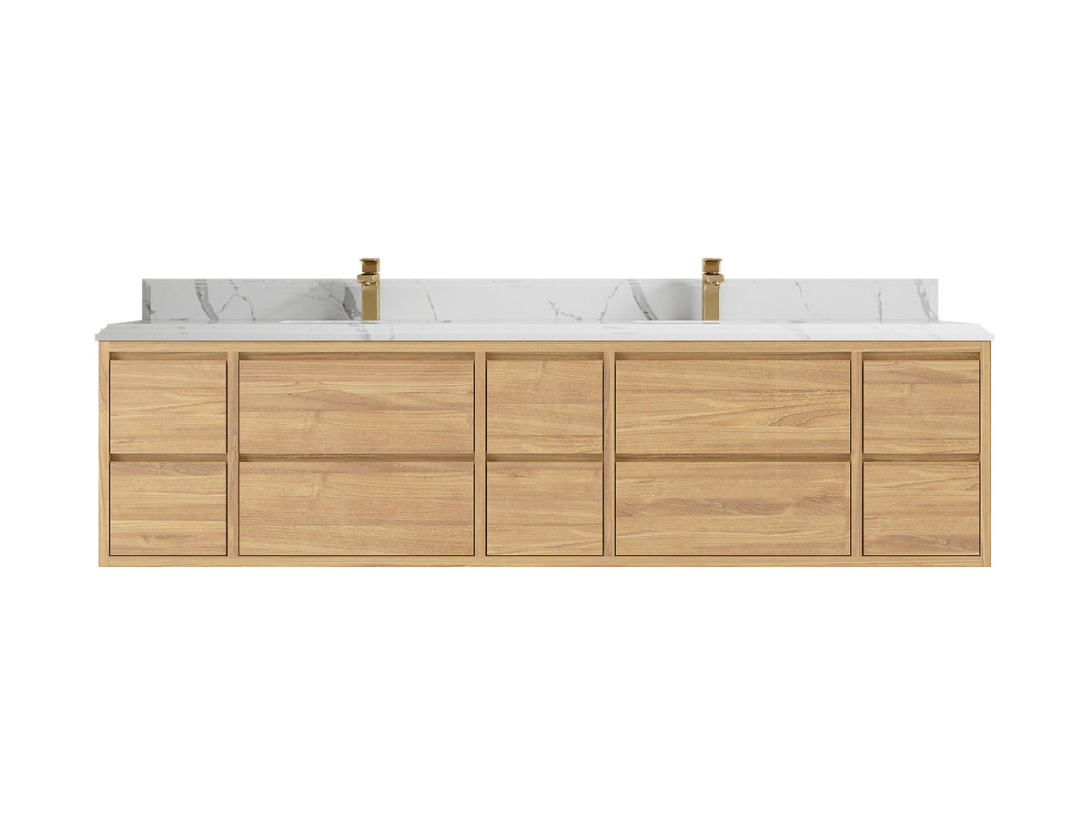 Madison Floating Teak 84 in. W x 22 in. D Double Sink Bathroom Vanity - Willow Bath and Vanity