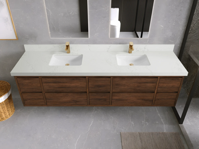 Madison Floating Teak 84 in. W x 22 in. D Double Sink Bathroom Vanity - Willow Bath and Vanity
