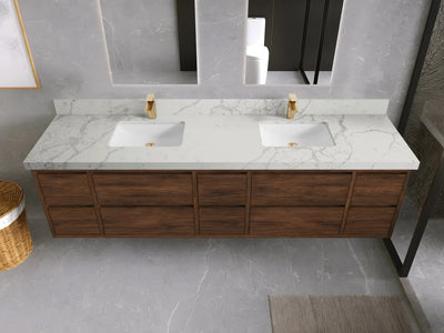 Madison Floating Teak 84 in. W x 22 in. D Double Sink Bathroom Vanity - Willow Bath and Vanity