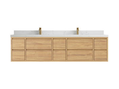 Madison Floating Teak 84 in. W x 22 in. D Double Sink Bathroom Vanity - Willow Bath and Vanity