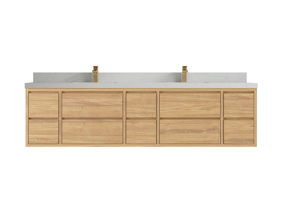Madison Floating Teak 84 in. W x 22 in. D Double Sink Bathroom Vanity - Willow Bath and Vanity