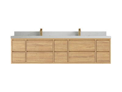 Madison Floating Teak 84 in. W x 22 in. D Double Sink Bathroom Vanity - Willow Bath and Vanity