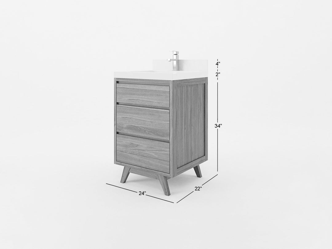 Madison Teak Wood 24 in. W x 22 in. D Single Sink Bathroom Vanity - Willow Bath and Vanity