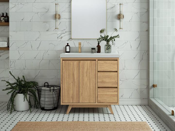 Madison Teak Wood 36 in. W x 22 in. D Left Offset Sink Bathroom Vanity - photo 4