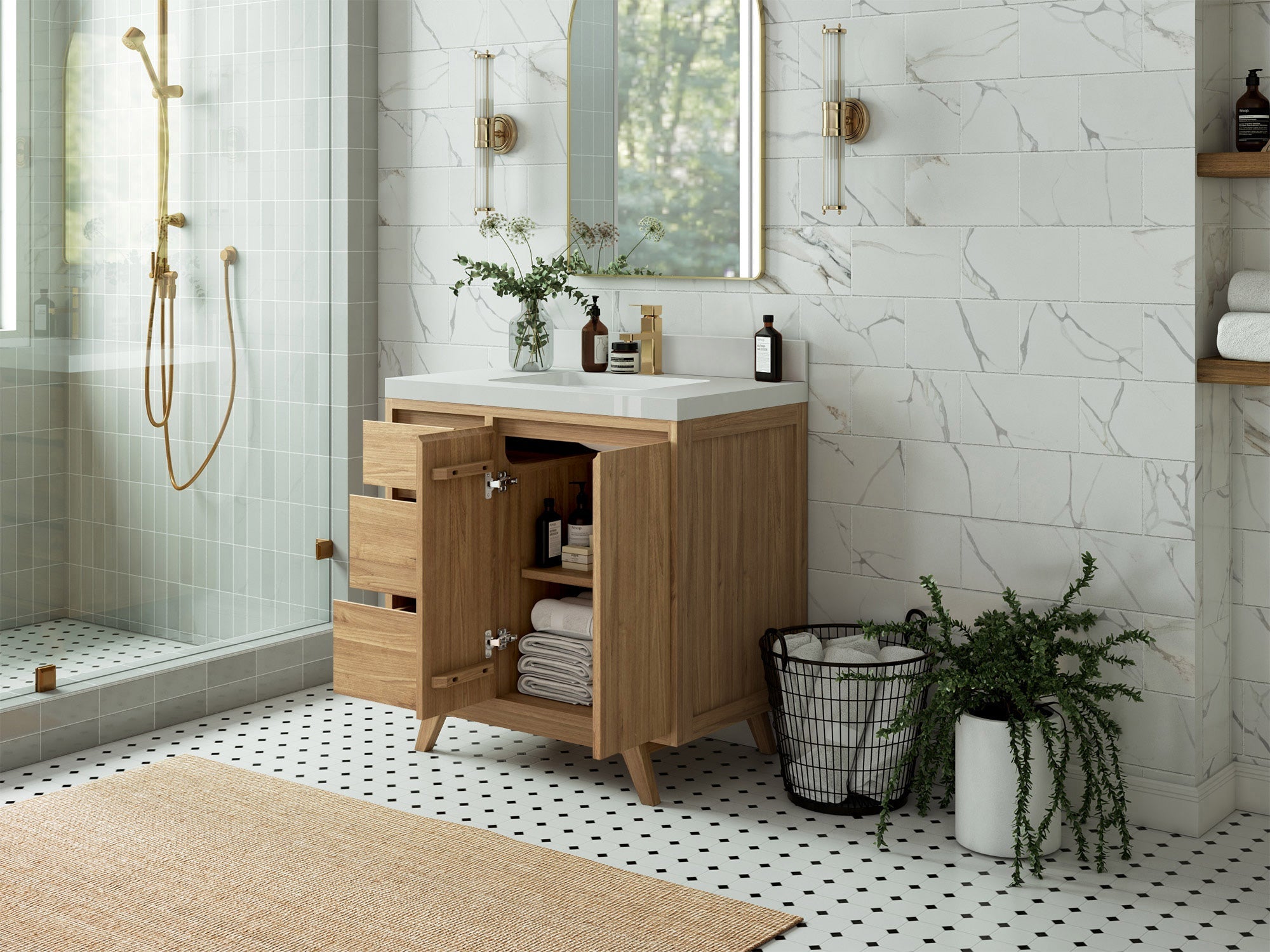 Madison Teak Wood 36" W x 22" D Center Sink Vanity – Perfect for a Modern Bathroom - Willow Bath and Vanity