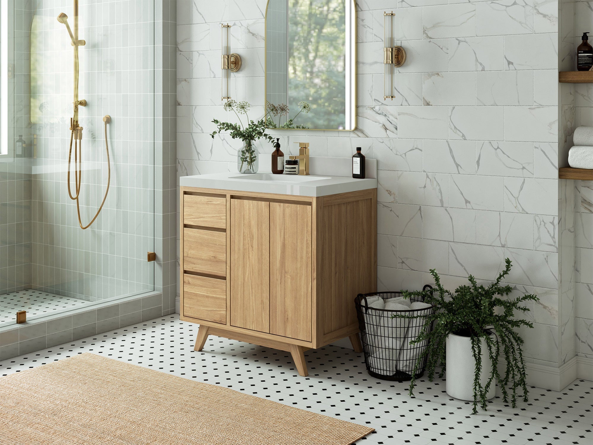 Madison Teak Wood 36" W x 22" D Center Sink Vanity – Perfect for a Modern Bathroom - Willow Bath and Vanity