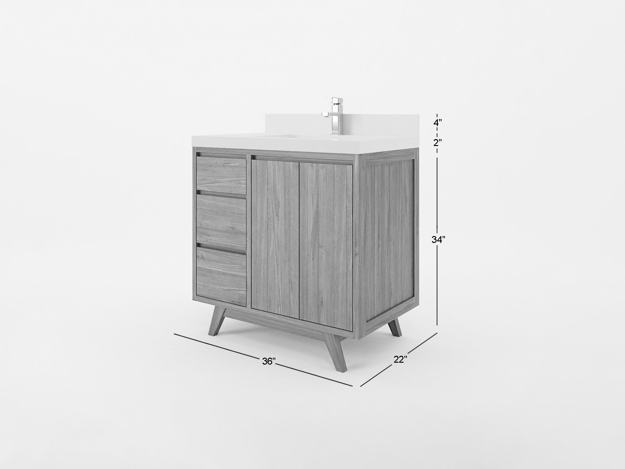 Madison Teak Wood 36" W x 22" D Center Sink Vanity – Perfect for a Modern Bathroom - Willow Bath and Vanity