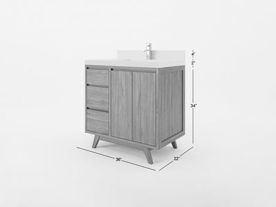Madison Teak Wood 36" W x 22" D Center Sink Vanity – Perfect for a Modern Bathroom - Willow Bath and Vanity