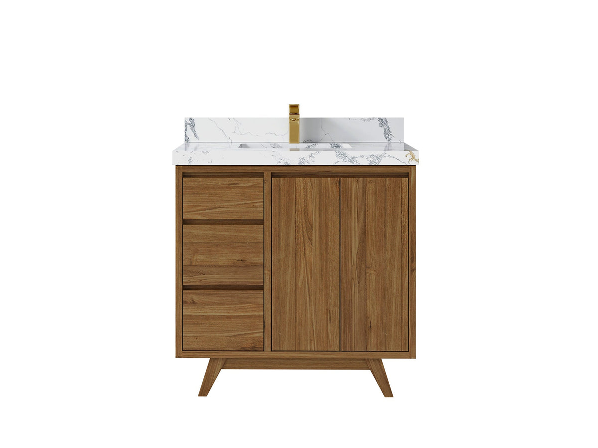 Madison Teak Wood 36" W x 22" D Center Sink Vanity – Perfect for a Modern Bathroom - Willow Bath and Vanity