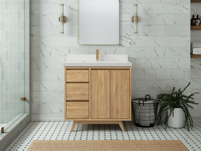 Madison Teak Wood 36" W x 22" D Center Sink Vanity – Perfect for a Modern Bathroom - Willow Bath and Vanity