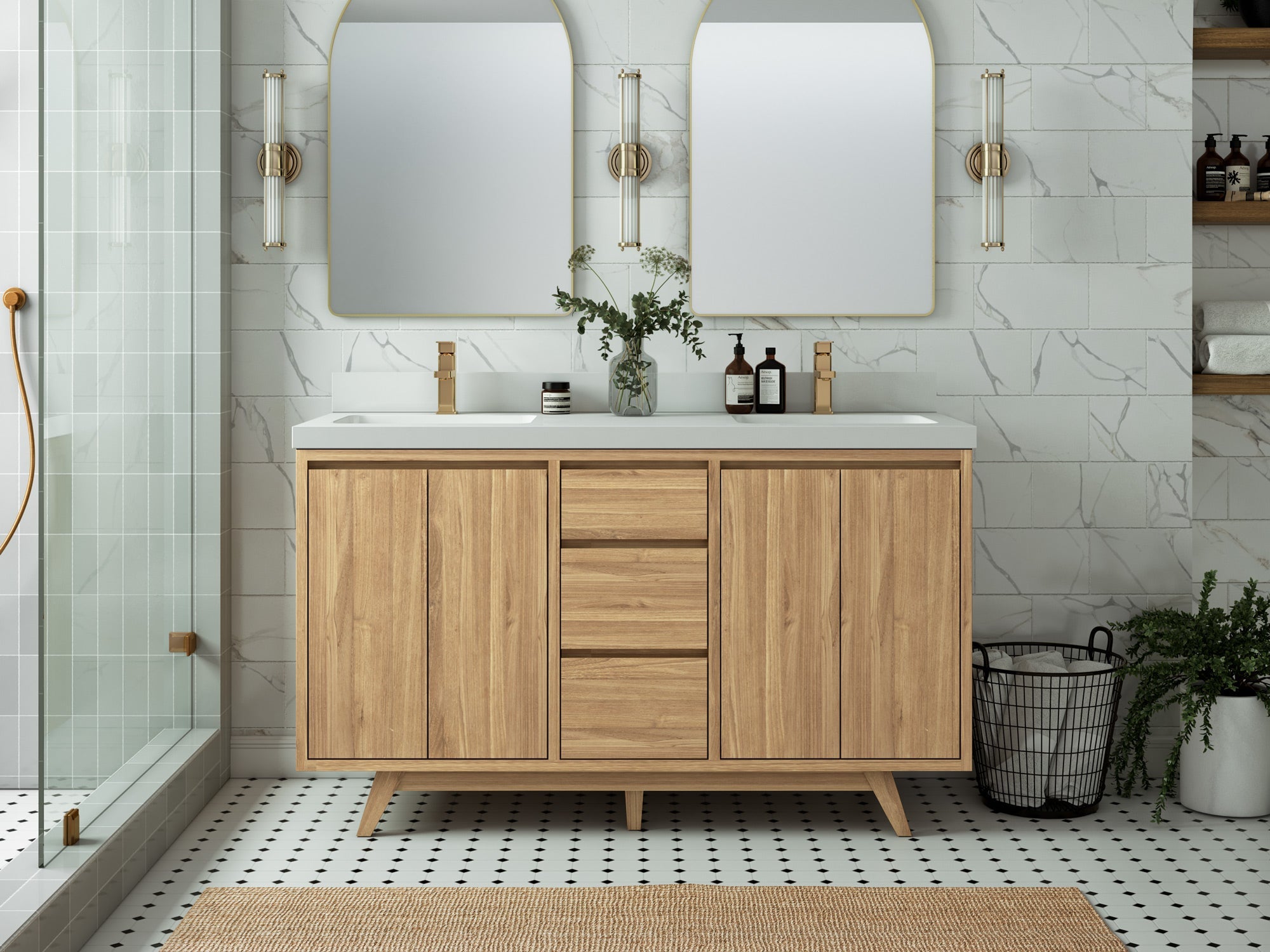 Madison Teak Wood 60 in. W x 22 in. D Double Sink Bathroom Vanity - Willow Bath and Vanity