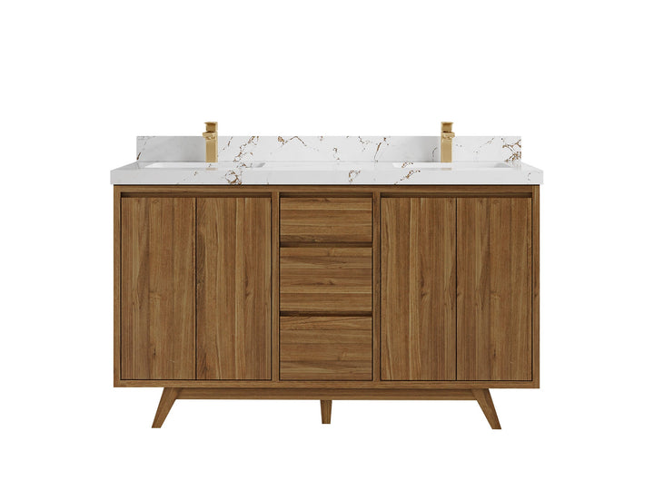 Madison Teak Wood 60 in. W x 22 in. D Double Sink Bathroom Vanity - photo 23