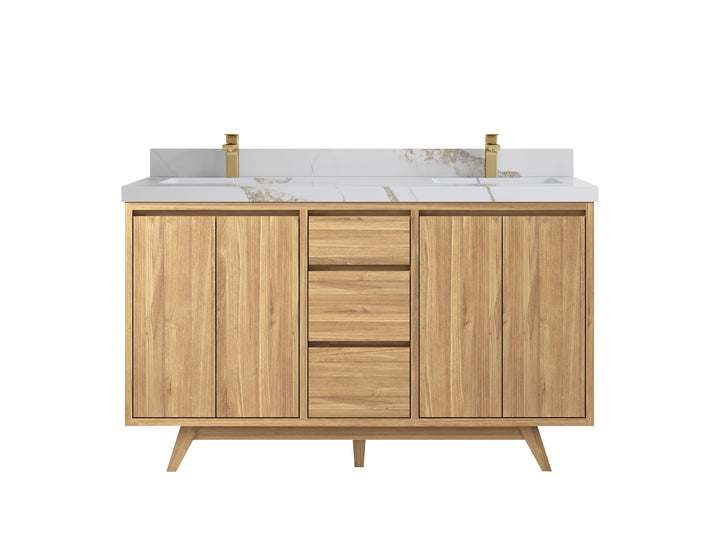 Madison Teak Wood 60 in. W x 22 in. D Double Sink Bathroom Vanity - photo 20
