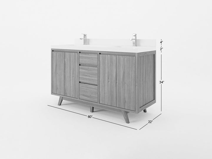 Madison Teak Wood 60 in. W x 22 in. D Double Sink Bathroom Vanity - photo 5