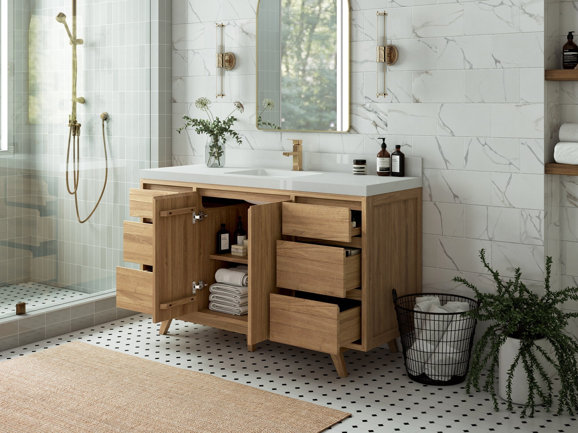 Madison Teak Wood 60 in. W x 22 in. D Single Sink Bathroom Vanity - Willow Bath and Vanity