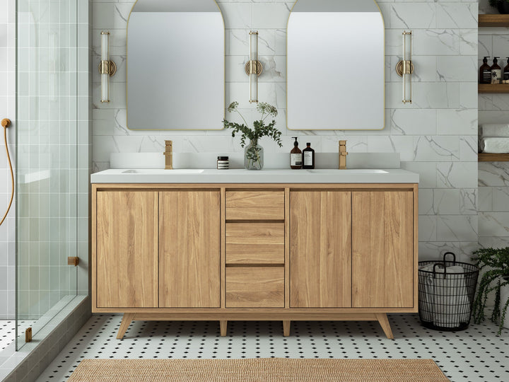 Madison Teak Wood 72 in. W x 22 in. D Double Sink Bathroom Vanity - photo 5