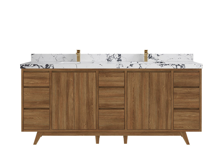 Madison Teak Wood 80 in. W x 22 in. D Double Sink Bathroom Vanity - photo 40