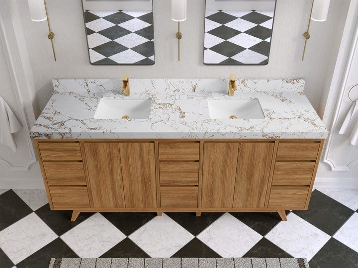 Madison Teak Wood 80 in. W x 22 in. D Double Sink Bathroom Vanity - photo 37