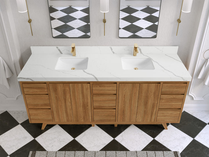 Madison Teak Wood 80 in. W x 22 in. D Double Sink Bathroom Vanity - photo 11