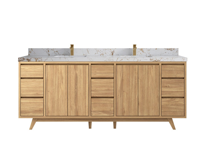 Madison Teak Wood 84 in. W x 22 in. D Double Sink Bathroom Vanity - photo 24