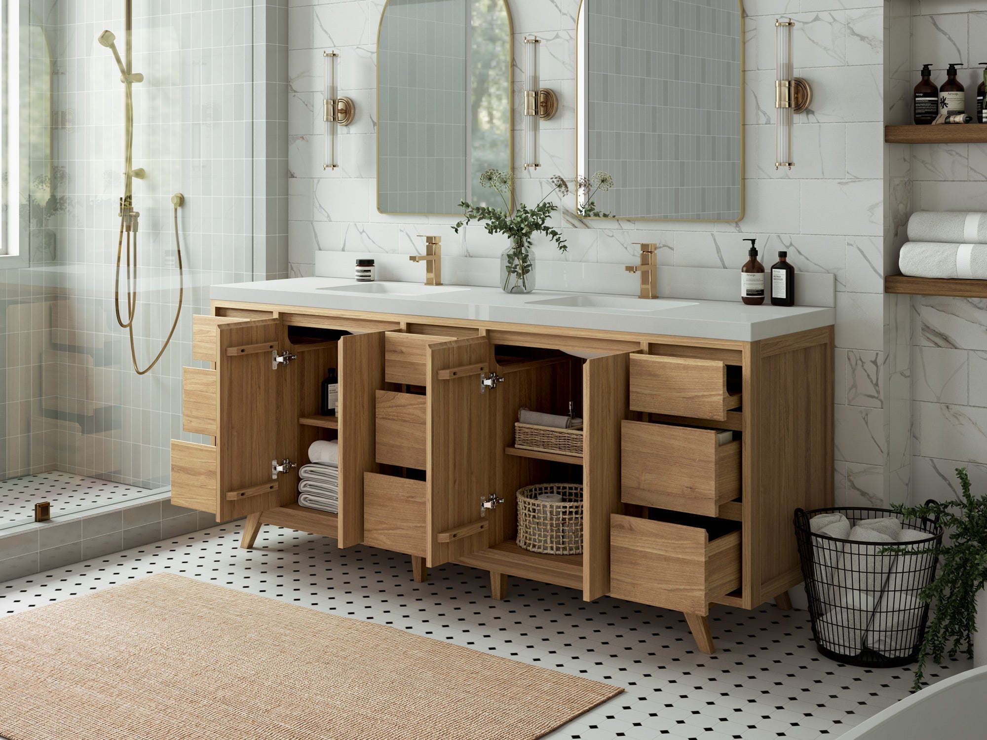 Madison Teak Wood 84 in. W x 22 in. D Double Sink Bathroom Vanity - Willow Bath and Vanity