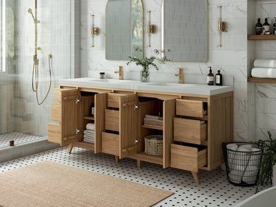 Madison Teak Wood 84 in. W x 22 in. D Double Sink Bathroom Vanity - Willow Bath and Vanity