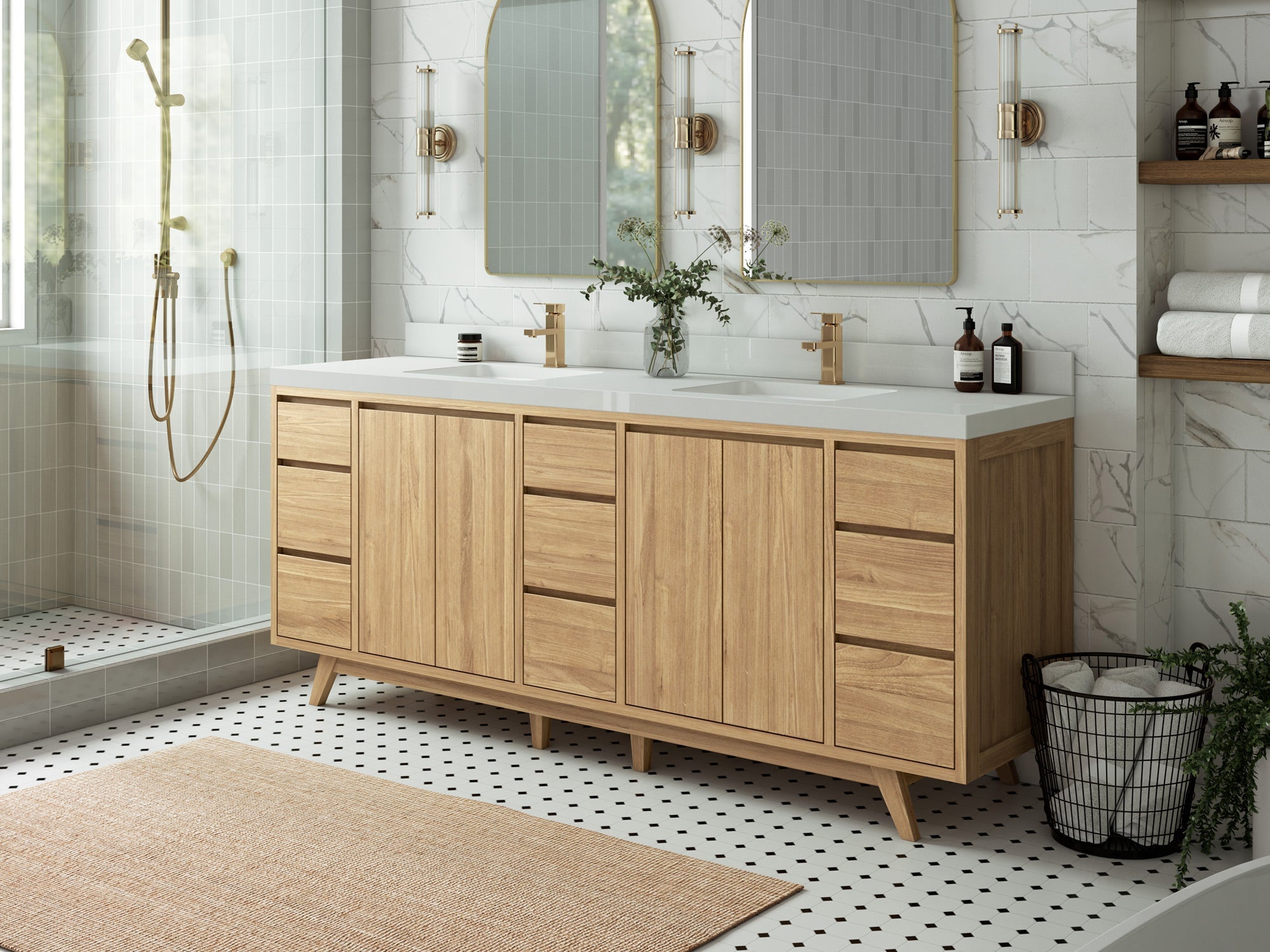 Madison Teak Wood 84 in. W x 22 in. D Double Sink Bathroom Vanity - Willow Bath and Vanity