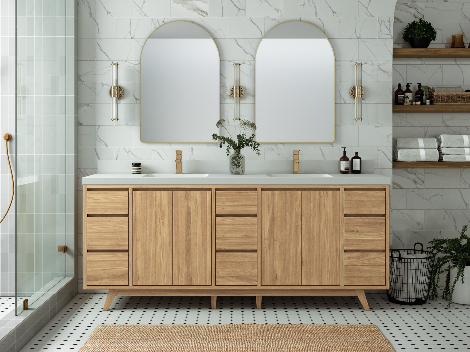 Madison Teak Wood 84 in. W x 22 in. D Double Sink Bathroom Vanity - Willow Bath and Vanity