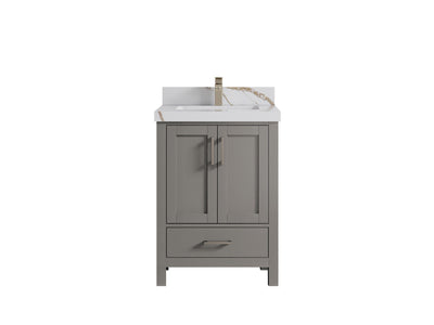 Malibu 24-inch bathroom vanity in Elephant Skin Gray with Calacatta Gold Quartz countertop