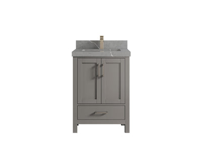 Malibu 24-inch bathroom vanity in Elephant Skin Gray with Piatra Gray Quartz countertop
