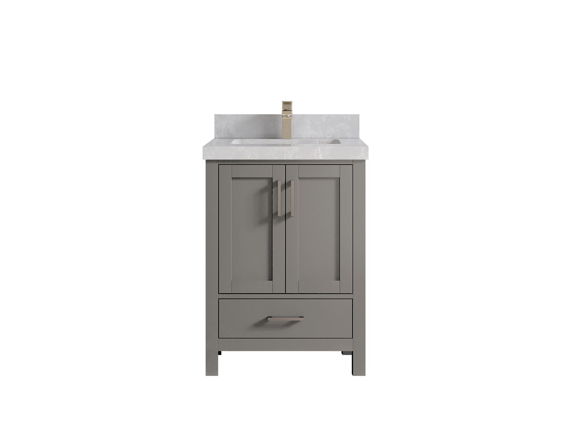 Malibu 24-inch bathroom vanity in Elephant Skin Gray with Pearl Light Gray Quartz countertop