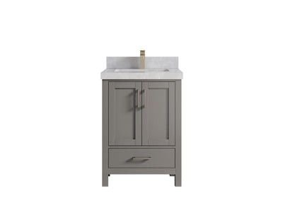 Malibu 24-inch bathroom vanity in Elephant Skin Gray with Pearl Light Gray Quartz countertop