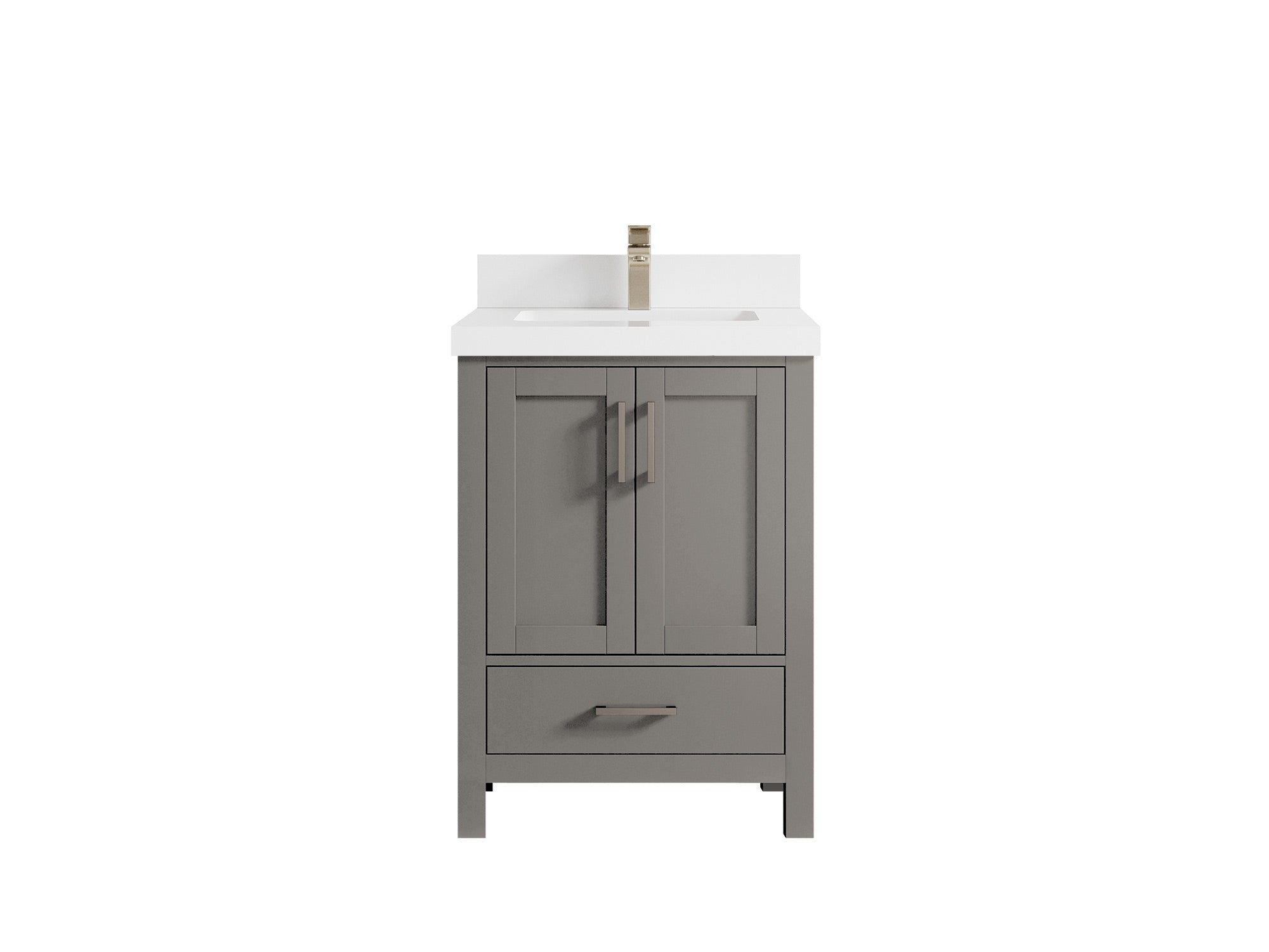 Malibu 24-inch bathroom vanity in Elephant Skin Gray with White Quartz countertop