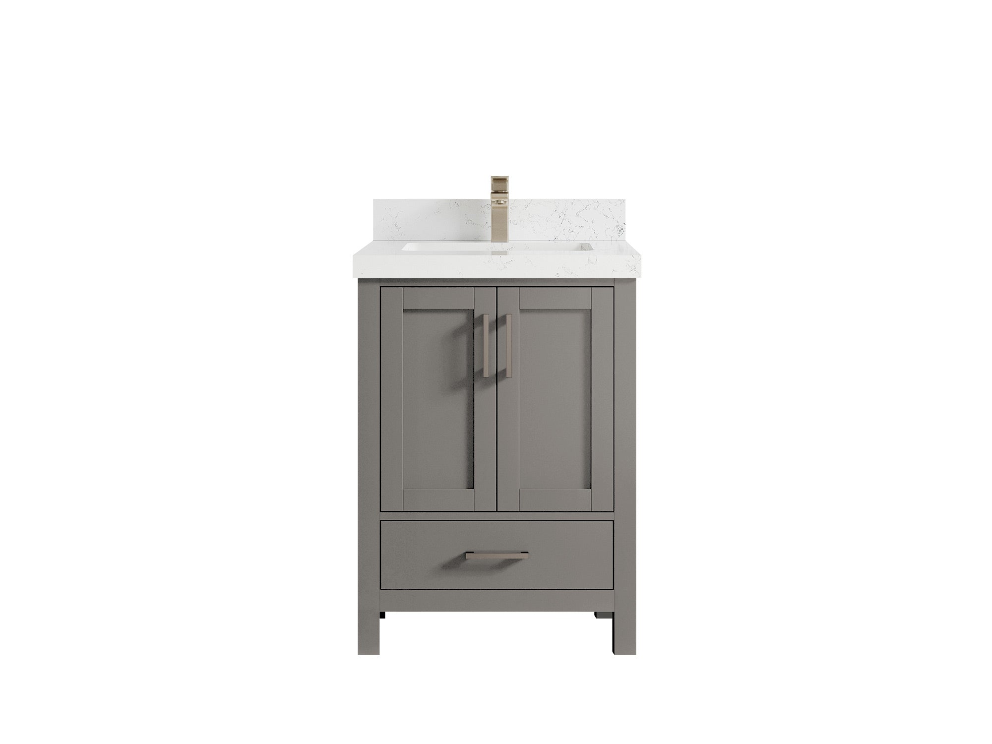 Malibu 24-inch bathroom vanity in Elephant Skin Gray with Empira White Quartz countertop