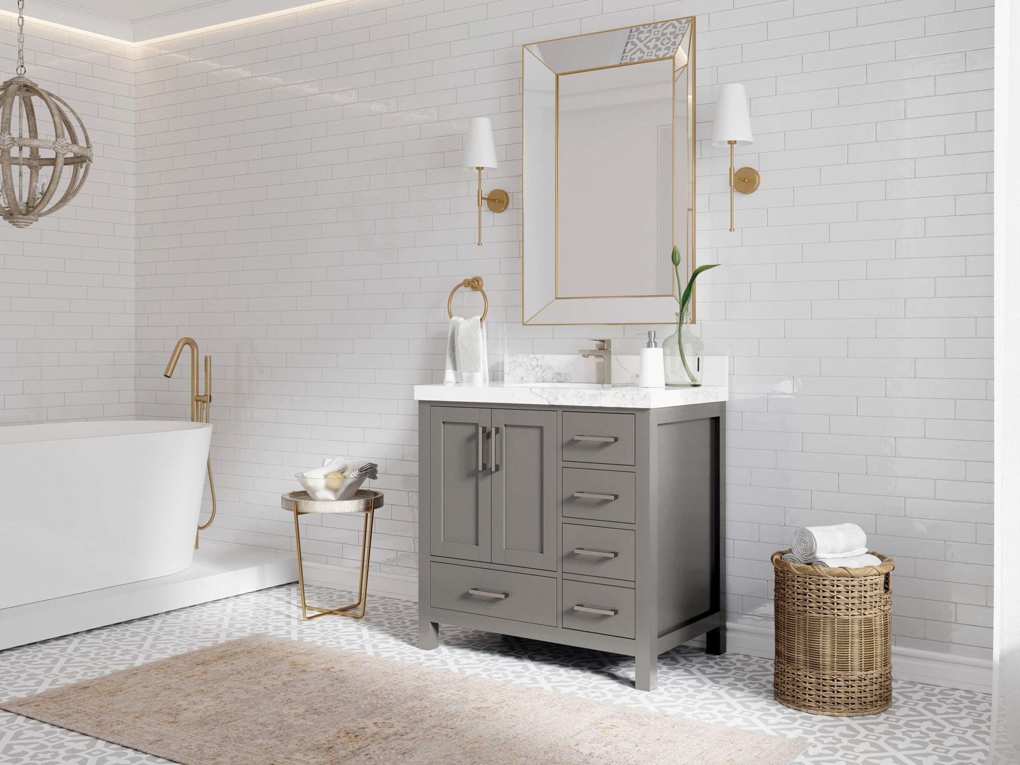 Malibu 36 in. W x 22 in. D Bathroom Vanity Center Sink - Willow Bath and Vanity