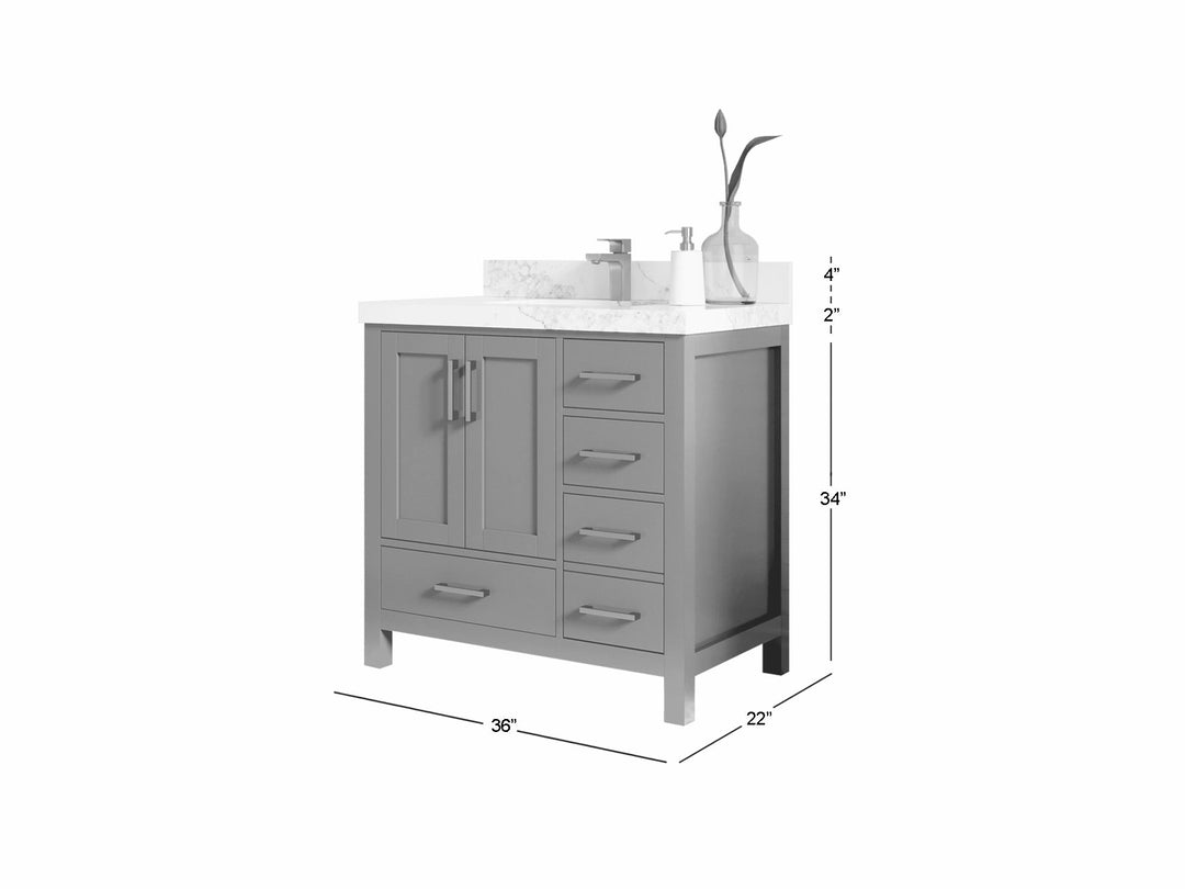 Malibu 36 in. W x 22 in. D Bathroom Vanity Center Sink - Willow Bath and Vanity