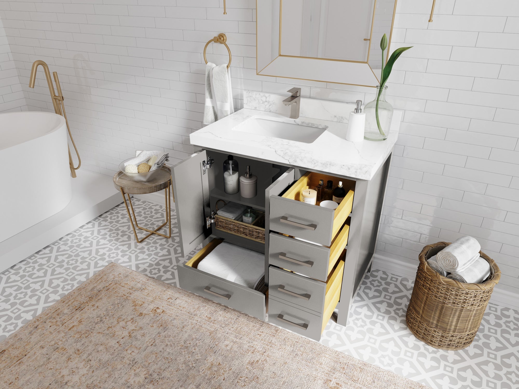 Malibu 36 in. W x 22 in. D Left Offset Sink Bathroom Vanity - Willow Bath and Vanity