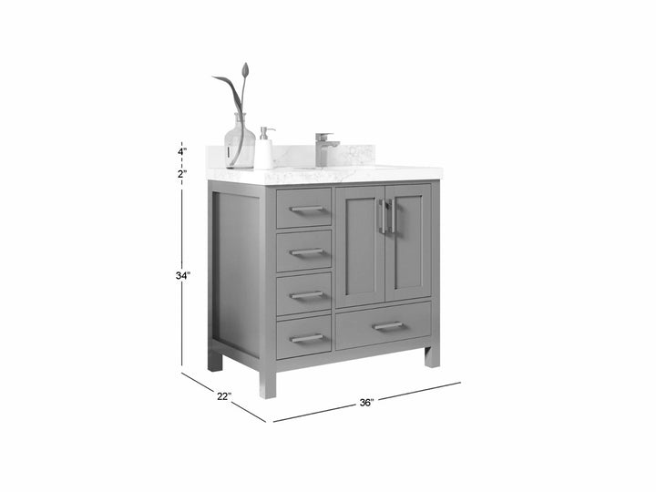 Malibu 36 in. W x 22 in. D Right Offset Sink Bathroom Vanity - photo 6