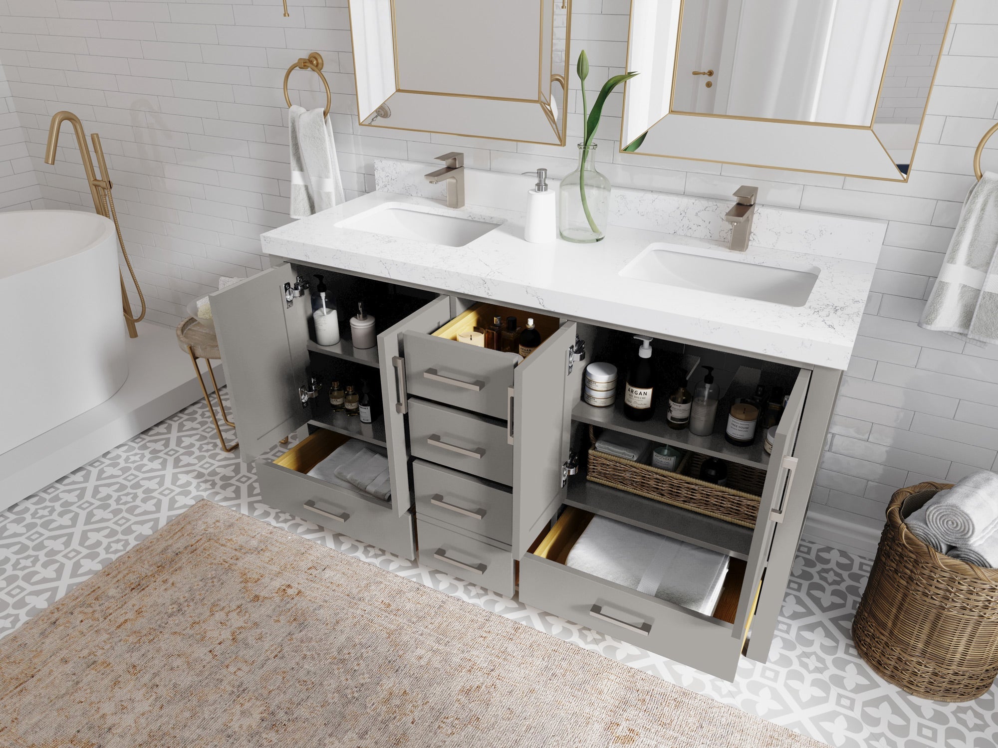 Malibu 60 in. W x 22 in. D Double Sink Bathroom Vanity - Willow Bath and Vanity